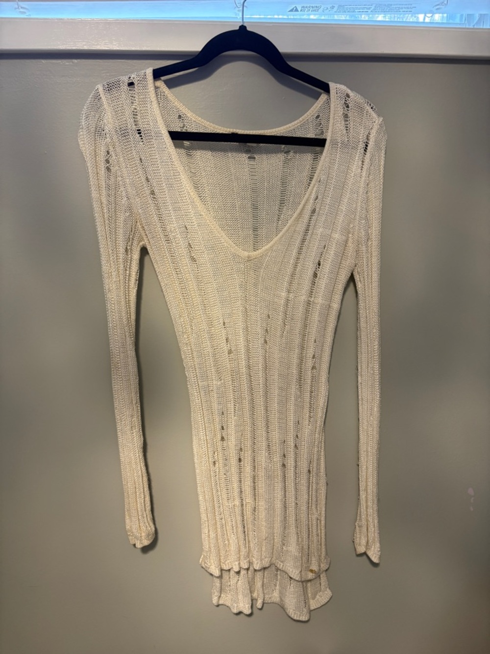 Guess Cream Open Knit Distressed Sweater